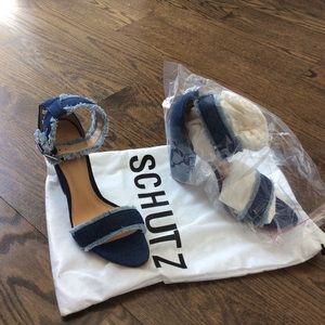 Never worn Schutz Janessa denim sandal!